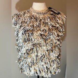 Nasty Gal Textured Loop Knit Sweater - Cream, Gray, Gold size L NWT